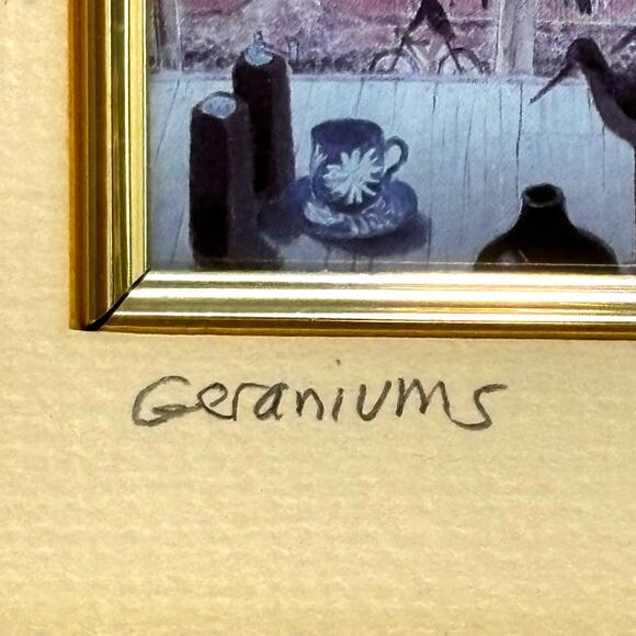 David Zwillinger art work "Geraniums" signed matted & framed print 3" x 4" - Picture 3 of 8